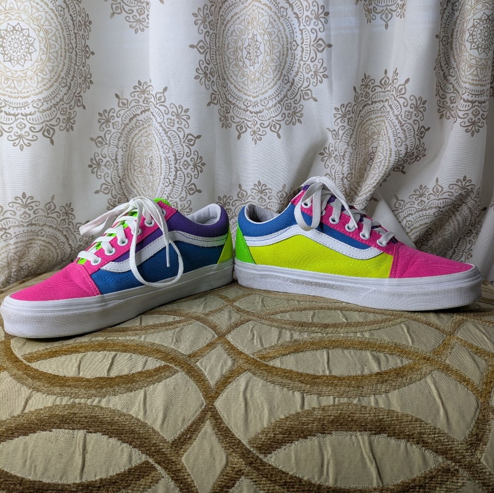 VANS Off The Wall Neon 721356 Rainbow Unisex Skateboard Lace Up Sneakers Sz 7.5